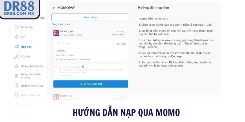Hướng dẫn nạp qua Momo